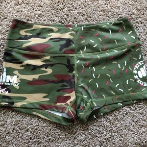 Half camo half sprinkles donut shorts